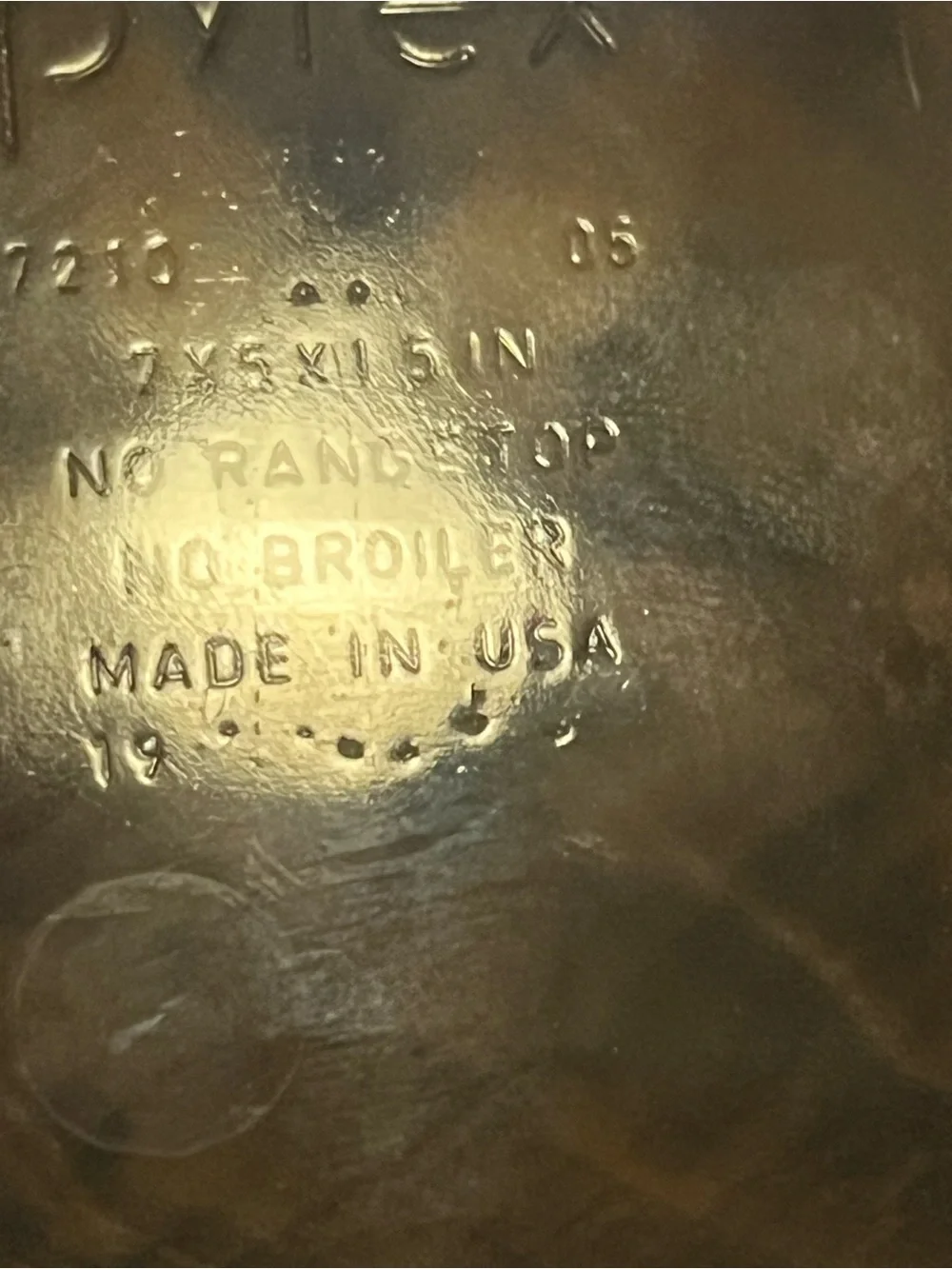 Pyrex Embossed Glass Marking with Gold Hue